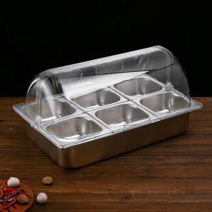 不锈钢盆双箫gGAI7z层盘餐摆菜摊凉展示盒加冰保冷蛋糕餐自助台防