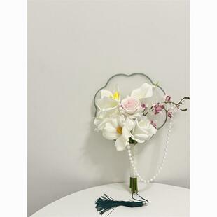 仿真手捧花喜花扇新中式婚礼证晨袍品捧10234565花摄影亲出嫁迎新
