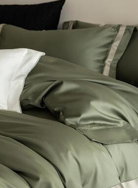 LA20250意式A长色类120支绒棉四件套酒风店纯拼接被套纯棉亲肤四