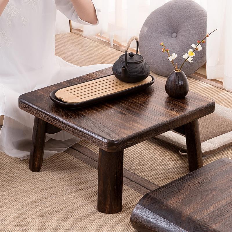 榻榻米小方桌实木炕桌简约复古矮桌子家用阳台正方形茶桌飘窗桌子