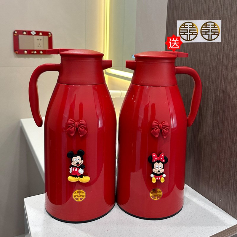 红色结婚保温水壶陪嫁一q对热水瓶2L喜字暖壶1L新婚嫁妆送新人礼