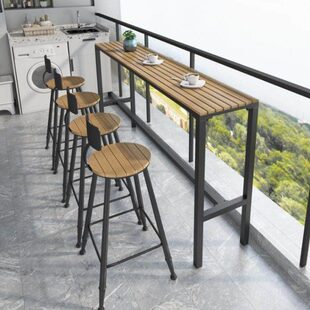 阳台吧台桌子长条窄桌落地靠窗桌家用小防水室外户外高脚桌椅组合