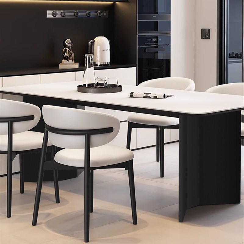 意式极简岩板餐桌椅组合现代简约小户型长方形覆古W家用西餐桌饭