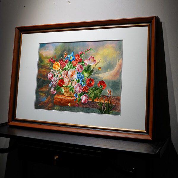 新中式简欧风格实木边框纯手工刺绣画大幅玄关客厅沙发背景墙挂画