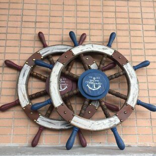 地中海风格复古实木船舵装饰摆件陈列道具家居客厅餐厅酒吧摆设