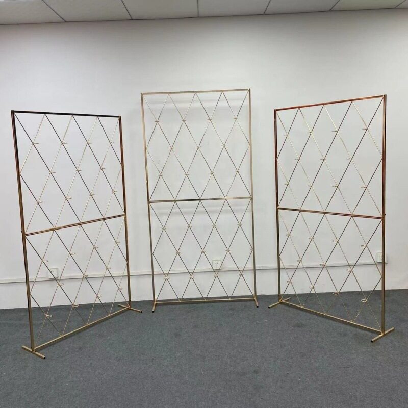 新款婚礼婚庆道具电镀铁艺挂环网格屏风舞台布置背景架子户外拱门