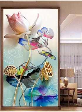 钻石客厅新款竖版砖莲藕荷花卉砖石简约现tb_57331代绣小新浮雕清