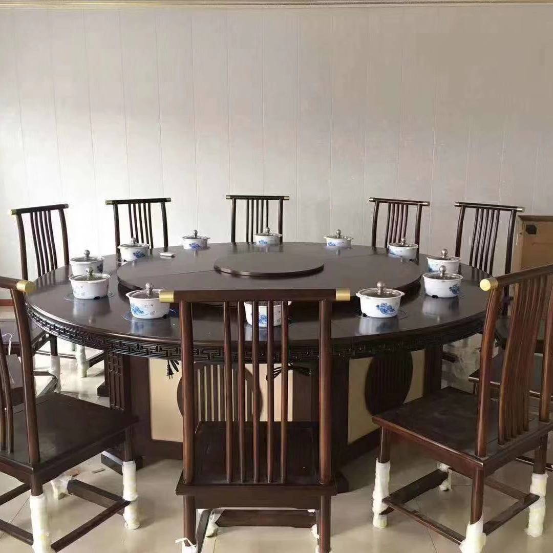 中式实木圆桌带转盘多人饭店大圆桌饭桌子圆形餐桌椅组合橡木歺桌