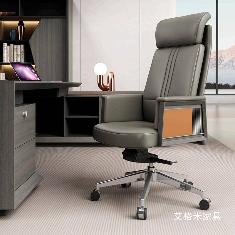 轻奢高档办公桌老板桌简约现代大班台办公桌椅组合大气总裁桌带灯