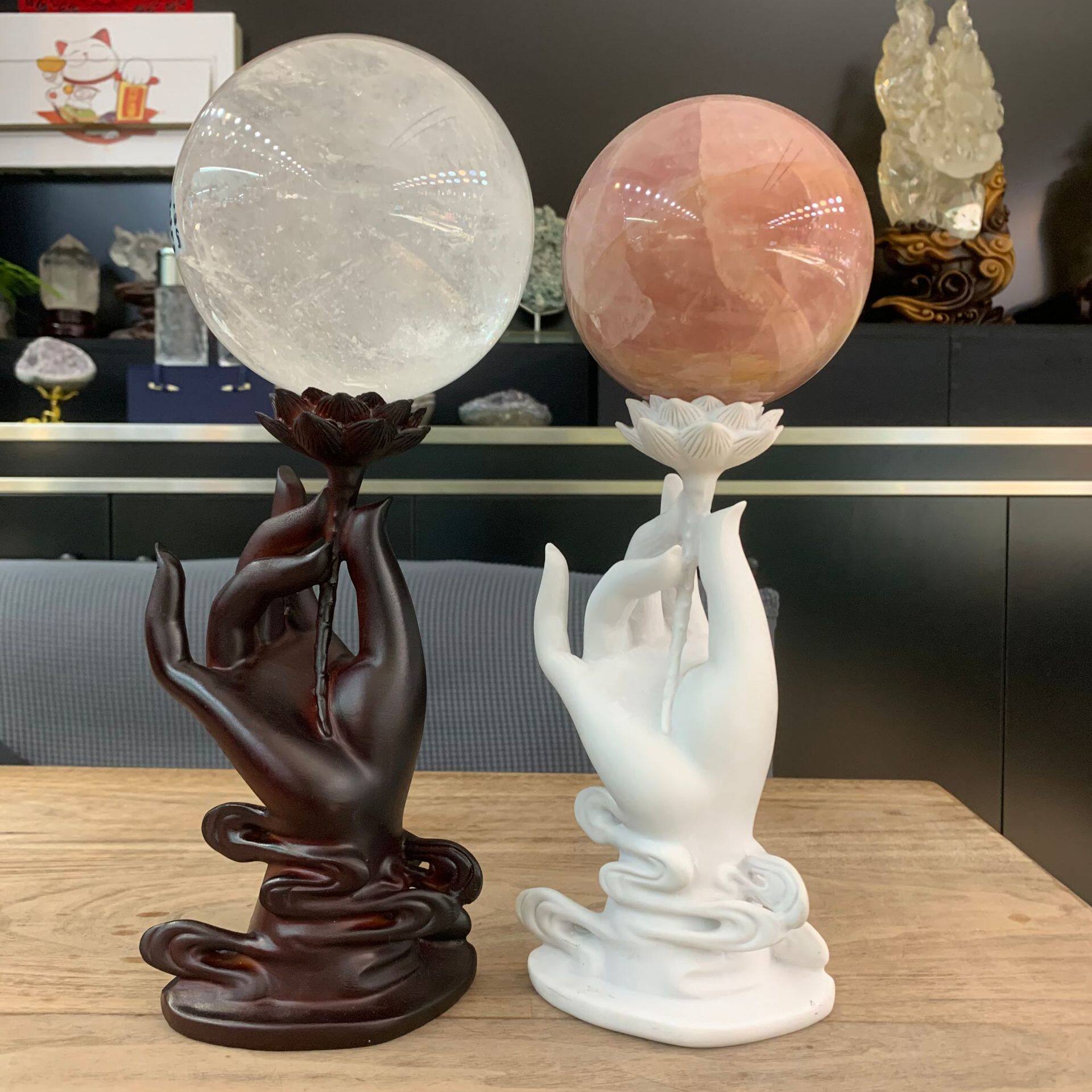 佛手莲花大号树脂球托水晶球底座置物展示架狂飙原石支架