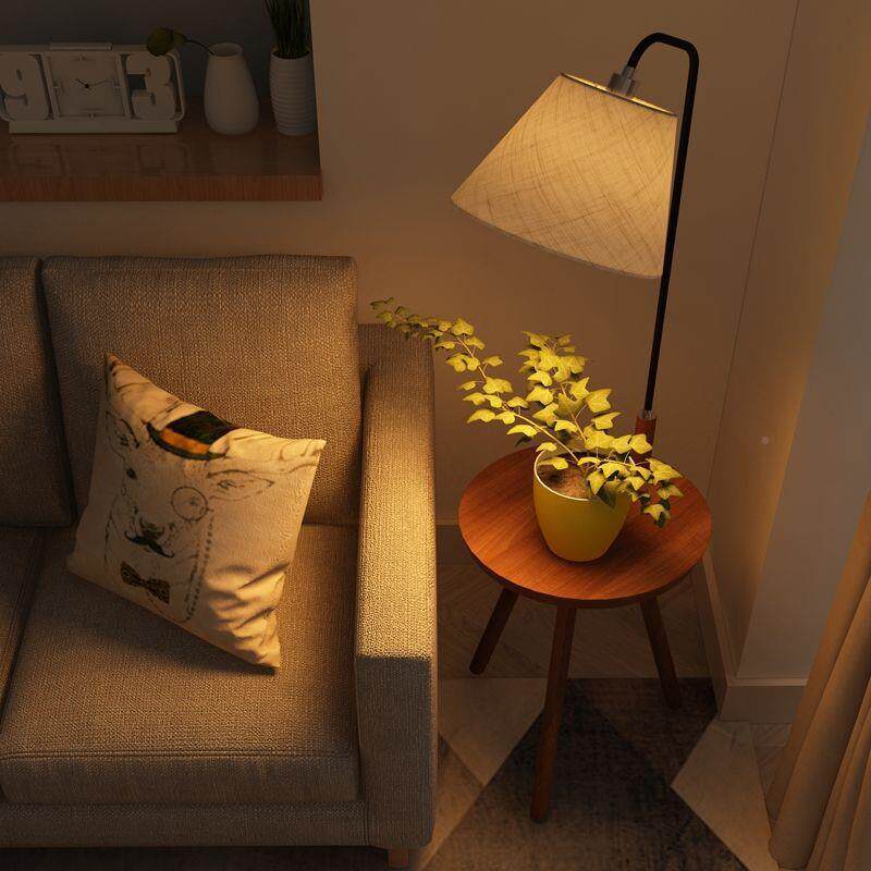 实木落地灯红厅沙699发旁边茶简几约客卧室床头柜置物一体网立式