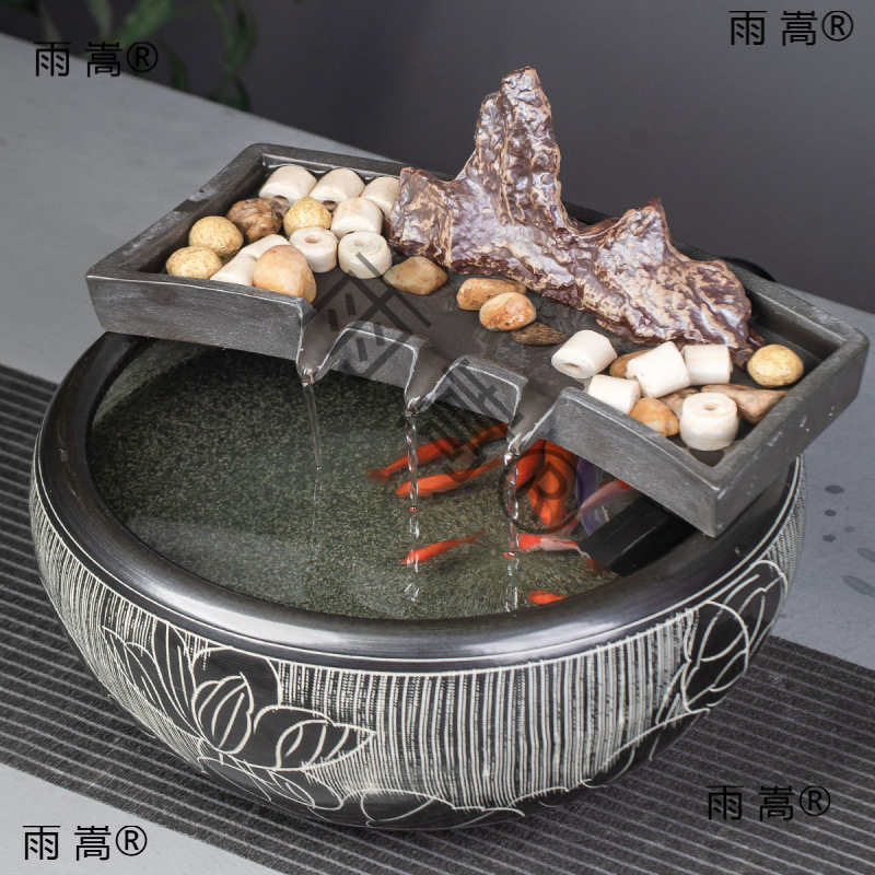 流水摆件鱼缸造景古法养鱼循环水池过滤器加湿家居装饰陶瓷