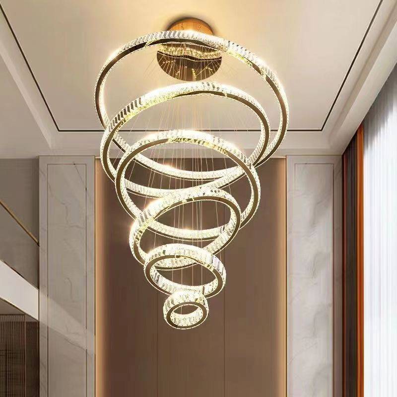 复式楼水晶大吊灯轻奢客厅灯现代简约大气别墅挑空大厅楼梯间吊灯