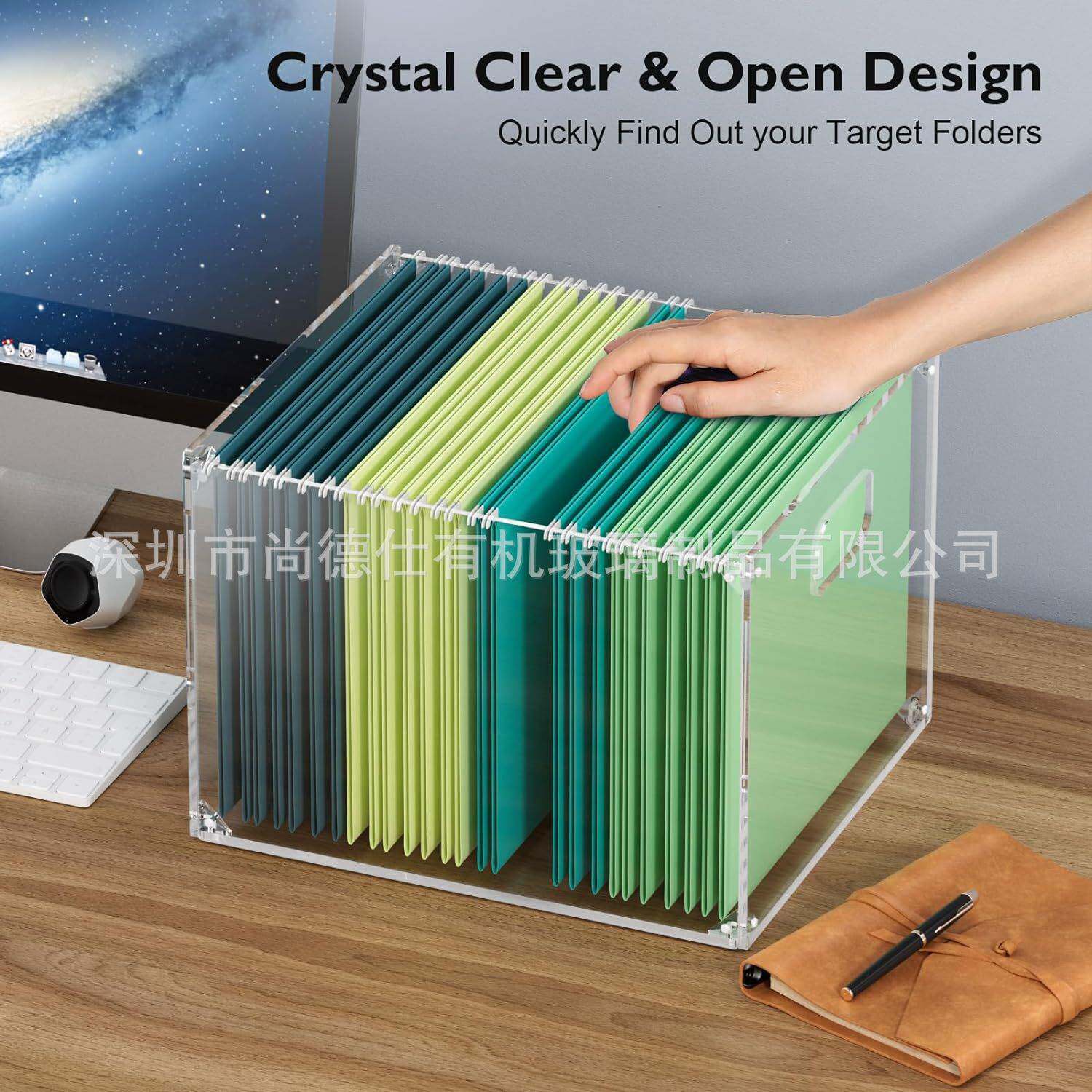 亚马逊文件管理器箱亚克力透明盒带手柄清晰的文件盒组织者整理箱