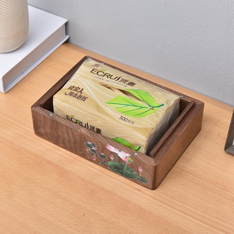 餐胡桃木桌面磁吸天盖纸巾盒茶几桌纸巾盒餐地厅桌面彩绘纸纸巾盒