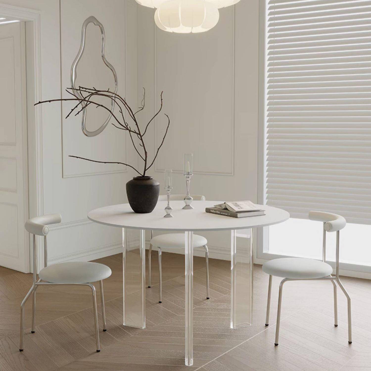 亚克小户型悬家用黑纯白色餐力EHF桌洽谈休浮闲圆桌岩板桌椅组合