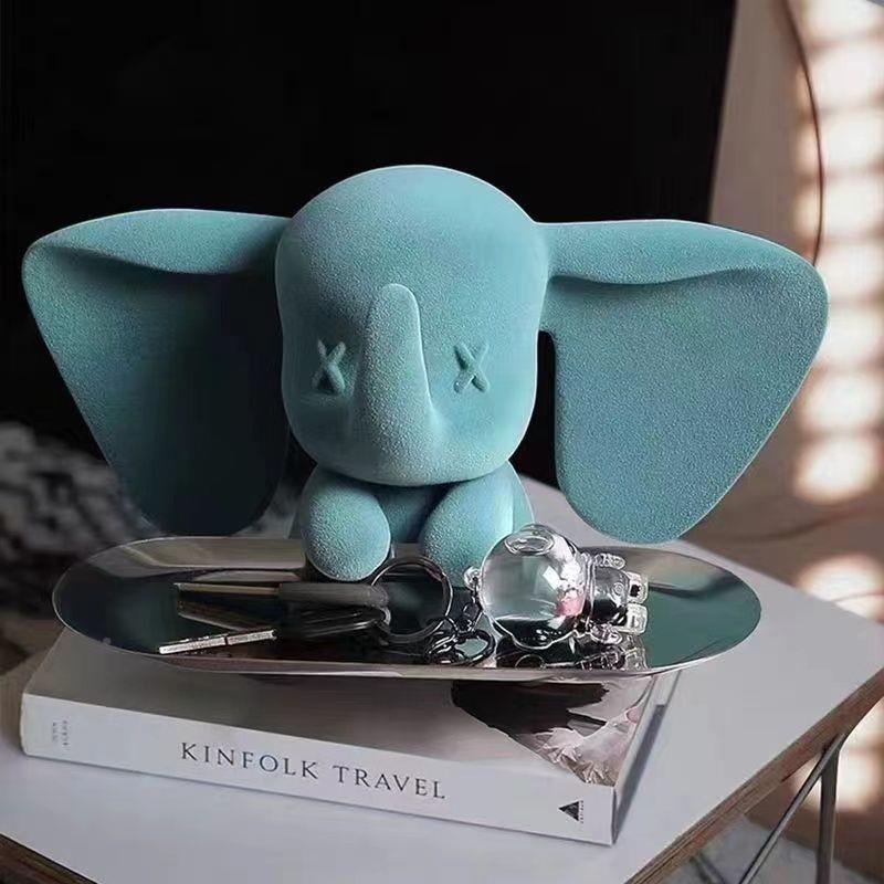 意饰装摆摆件小飞象玄关件托盘入门钥匙收纳潮创玩现1讨味电代轻