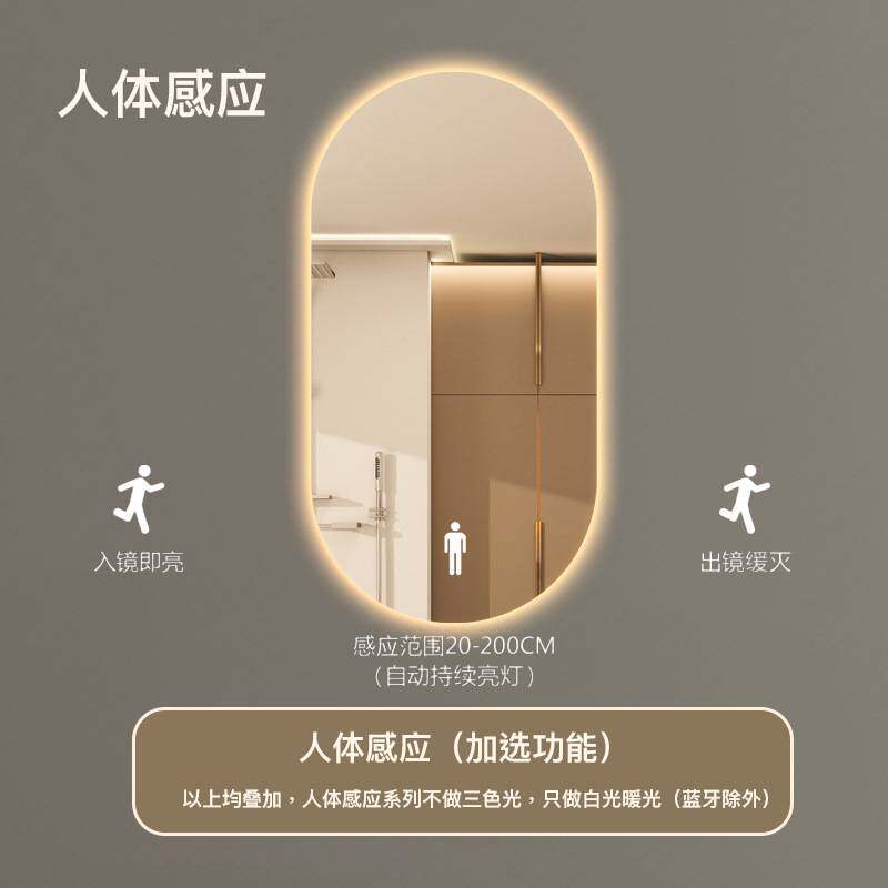 智能浴室镜椭圆形壁挂触摸屏洗漱台卫生间带灯梳妆镜轻奢商用