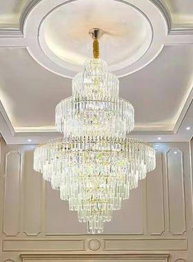 款新复式楼大吊现灯代简约水晶o灯中空客厅别墅lft楼中楼豪华见描
