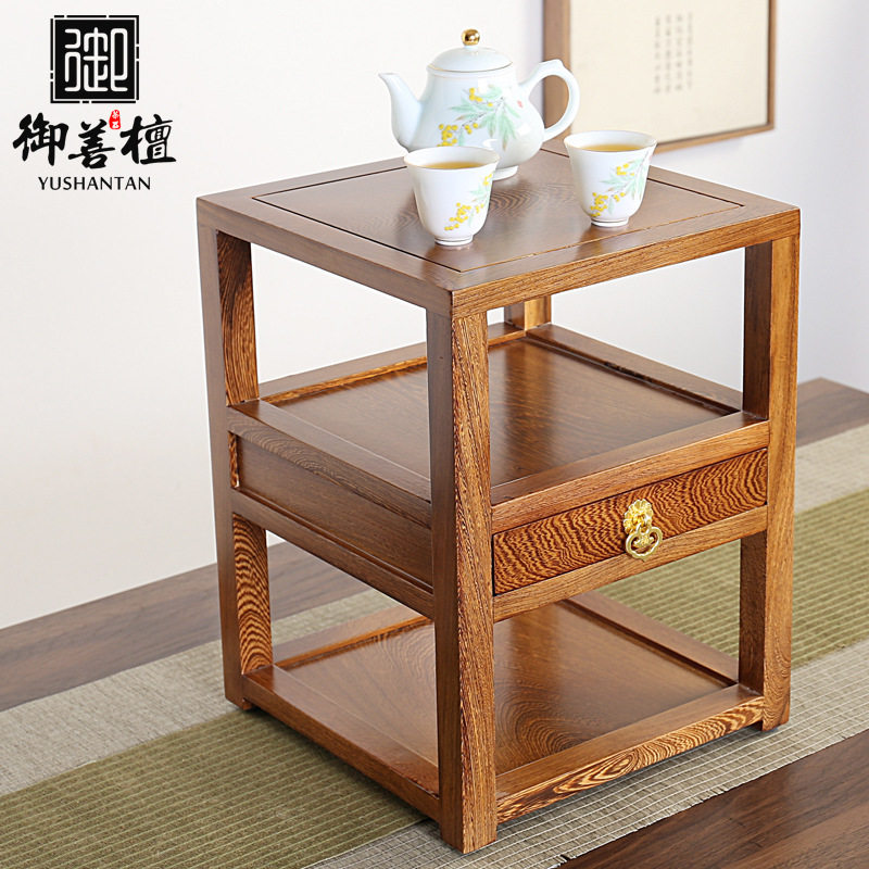 茶边柜茶具茶饼收纳柜子鸡翅木茶桌小侧柜边几可移动小桌子带抽屉
