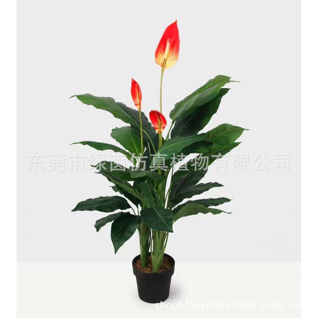 东莞绿茵仿真红掌绿植 假花客厅红鹅掌 装饰家居火鹤花 安祖花