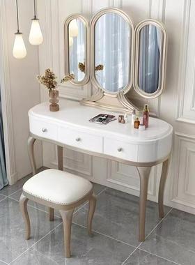 美式桌实木梳台一法式卧KRU室书妆凳轻奢带妆镜化妆桌妆小型体化