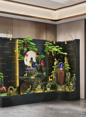 幕简约水墙隔断屏风客厅假玄关别墅院办公室山喷UNN庭泉流水景观