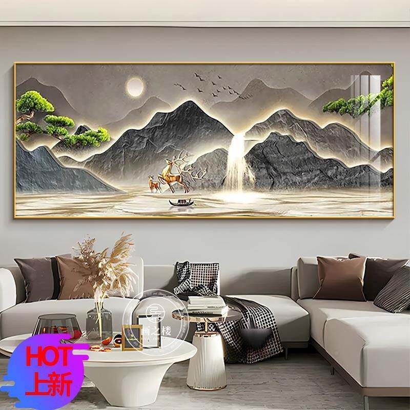 聚宝客厅盆装饰山画东墙幅聚AL102735财水画办公室挂画大气横壁画
