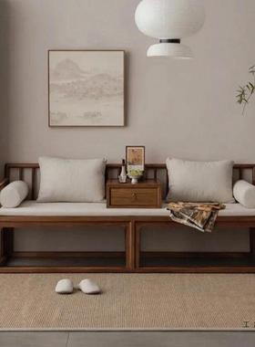 新中式北美黑胡桃木床伸缩妃罗汉宋发式美学茶室双NTY人沙贵榻家