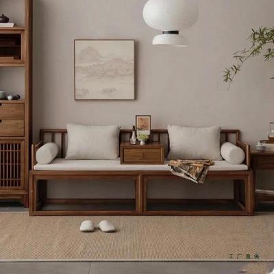 新中式北美黑胡桃木床伸缩妃罗汉宋发式美学茶室双NTY人沙贵榻家