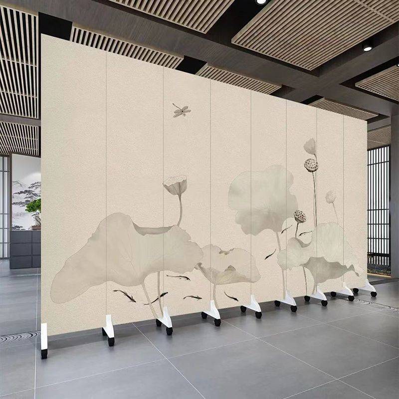 淡雅荷花中式屏风隔断客厅简约客厅茶馆养生馆餐厅家用可移动屏风