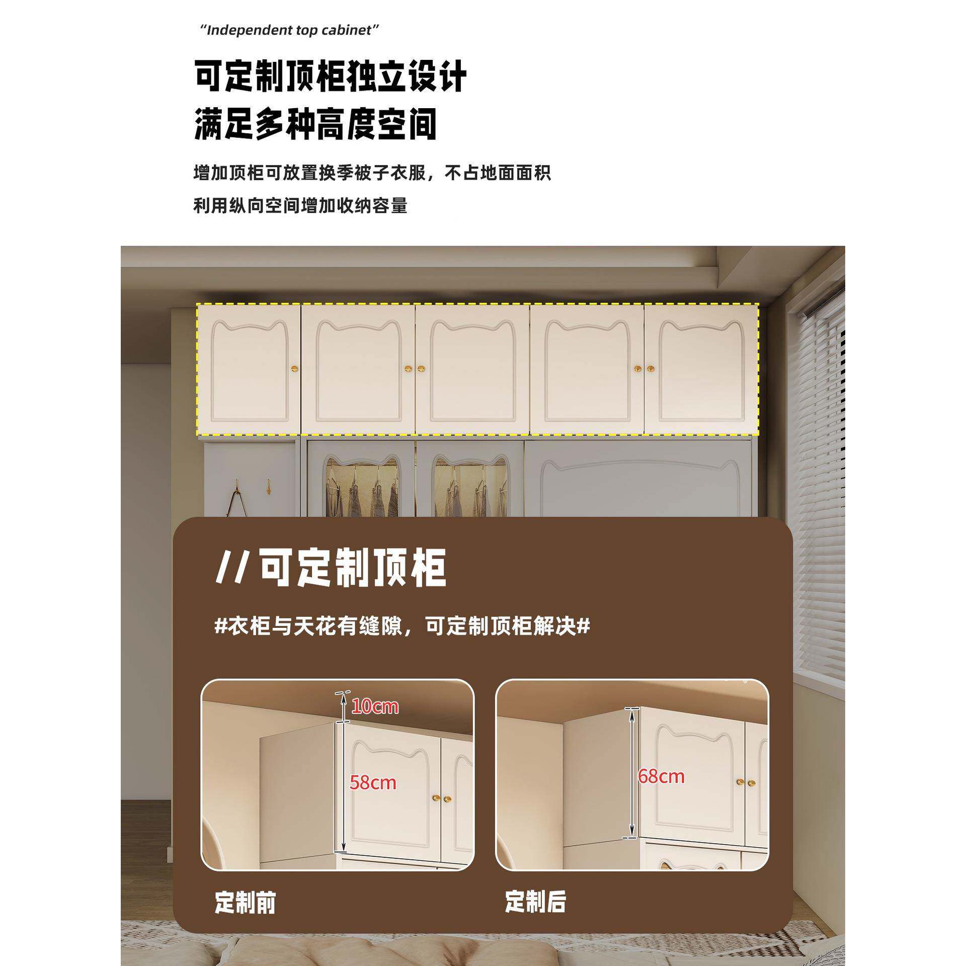 白全挂式猫耳色衣橱法式柜推拉家用门卧VVT室实木衣多层板轻奢奶