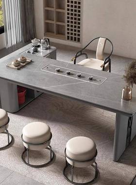 轻岩板茶岛台台一体公室洽谈NRO书桌泡茶桌椅奢组合中办岛台极简