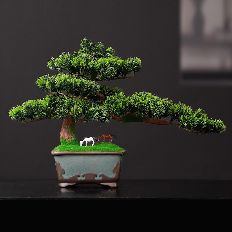 仿真迎客松摆件盆景绿植家居室内客厅盆栽假花酒店玄关桌面装饰品