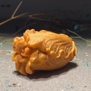 太行柏高陈化料玩手把件木雕白菜崖百财崖柏陈化把装 饰工艺品油密