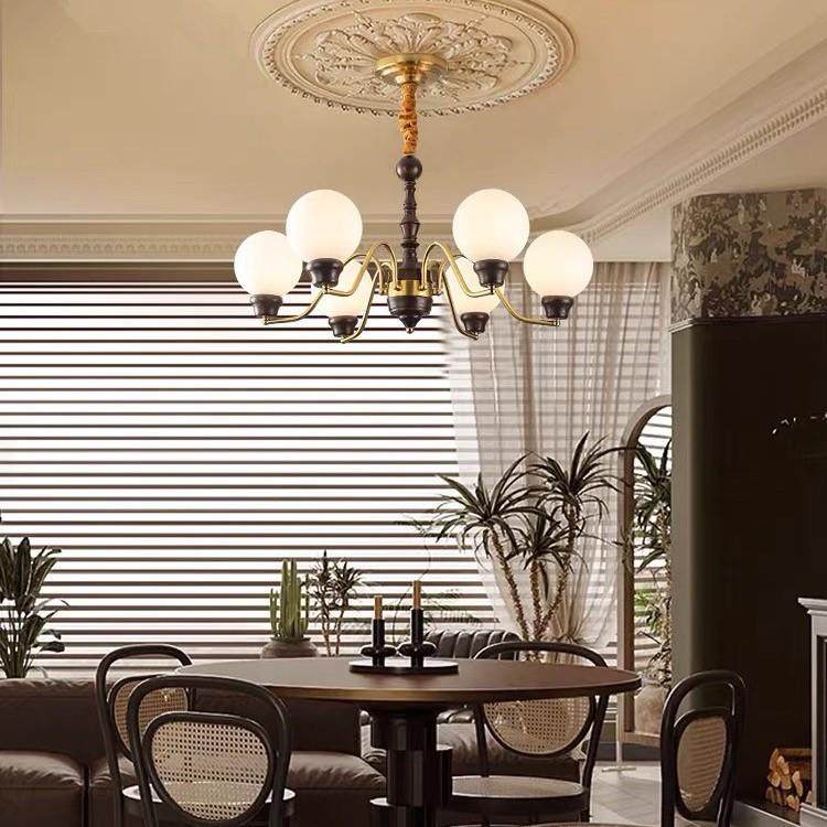 客厅灯卧复古大法厅吊灯客厅595式主灯实木玻璃胡桃木色室餐厅灯