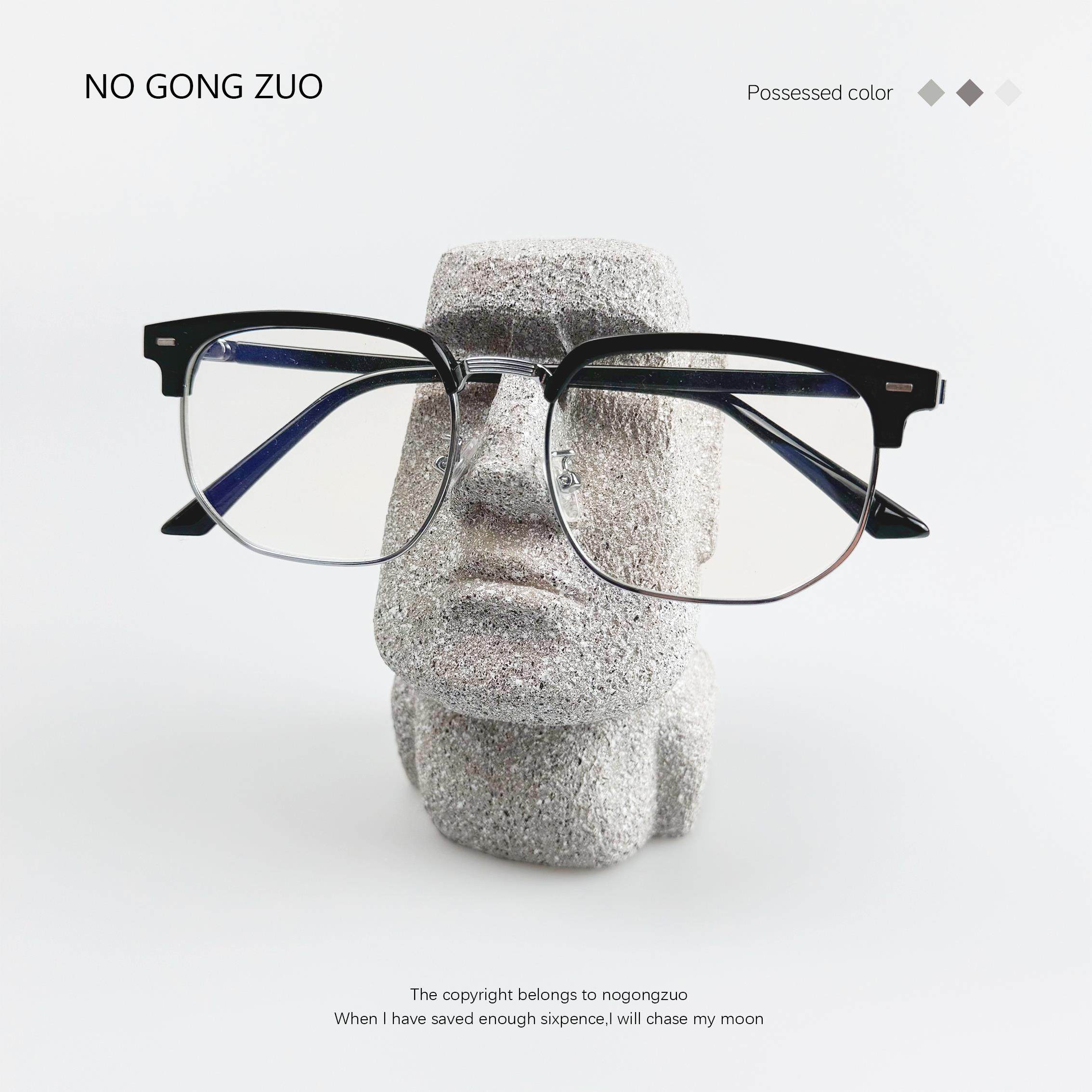 给原始人戴个眼镜~摩艾石像趣味桌面摆件创意眼镜支架礼品