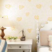 温馨浪漫女孩公主房间卧室无纺布婚房壁纸桃心爱心粉色儿童房墙纸