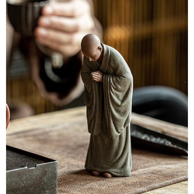 创意紫砂小和尚茶宠摆件人物禅意茶道茶室茶空间桌面茶台茶桌装饰