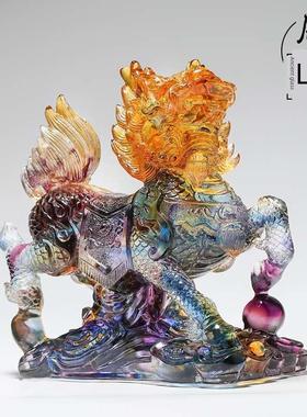 麒麟摆件一对琉璃家居客厅高档中式装饰品招财纳福乔迁新居礼物