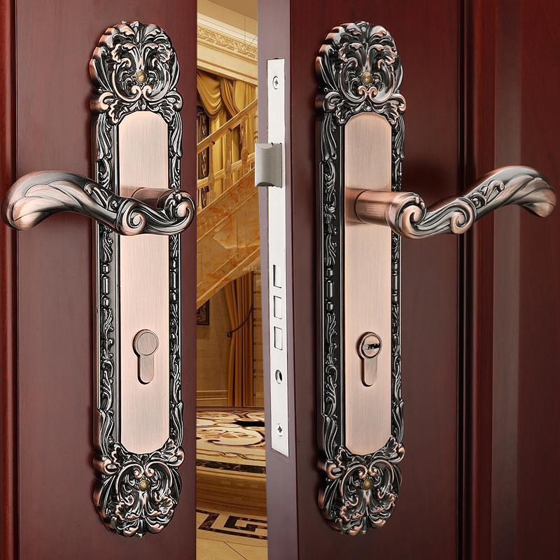 欧式室内门锁三件k套 静音房门A锁对开门锁双开门锁豪华木大门锁