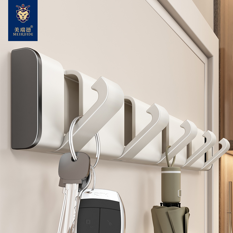 奶油白隐藏挂钩进门玄关挂衣架墙上壁挂门后免打T孔浴室卫生间排