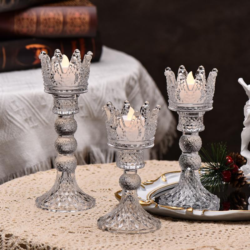 欧式轻奢创意玻璃烛台摆件餐桌浪漫氛围感装饰拍照道具蜡烛台底座