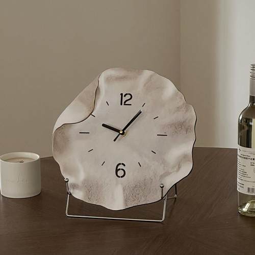 中古侘寂风桌面时钟摆台式电子钟客厅桌面装饰品摆件轻奢静音钟表