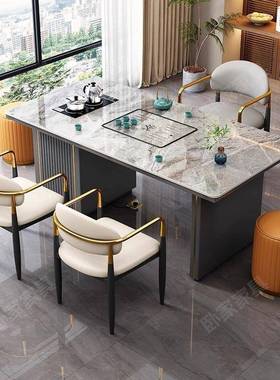 板岩茶桌一体一整套轻奢现公代简约家用办GTM多功能台椅泡茶阳茶