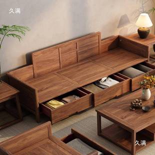 厅式美学家具新中式胡桃木实木德罗宋汉EYS床客抽屉储物沙发床全