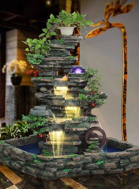 大型假山流水喷泉加湿RBU器风水庭轮客厅财造景鱼池院酒招店开业
