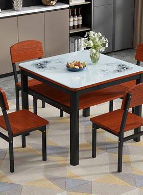 正方钢化玻璃餐桌椅组小户型吃RGK家用饭桌现代简约四方桌小形桌