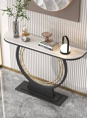 轻奢板玄户关桌简约岩装饰半圆玄关柜条案78-77432关台玄入靠墙走