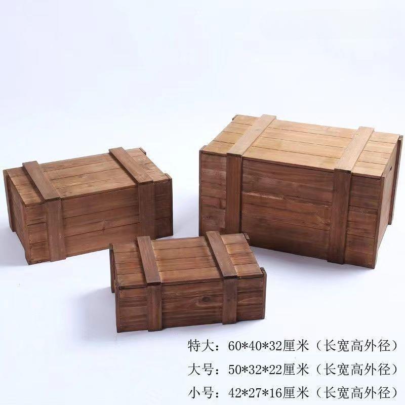 工业风长收纳箱实木带盖木古盒子创意装饰木箱方户外道无品牌/具图片
